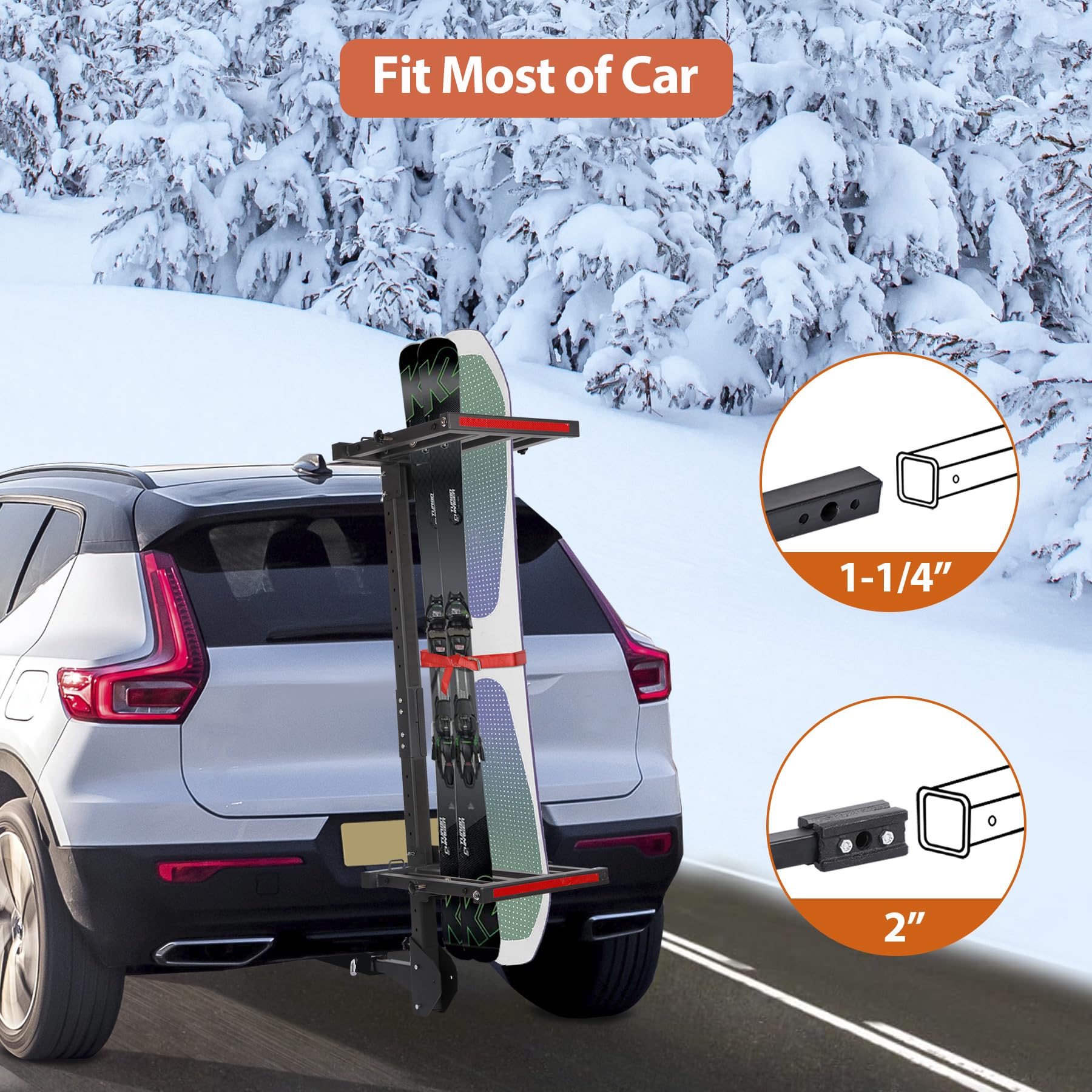 Neorexon Folding Hitch Ski Rack, Adjustable Ski