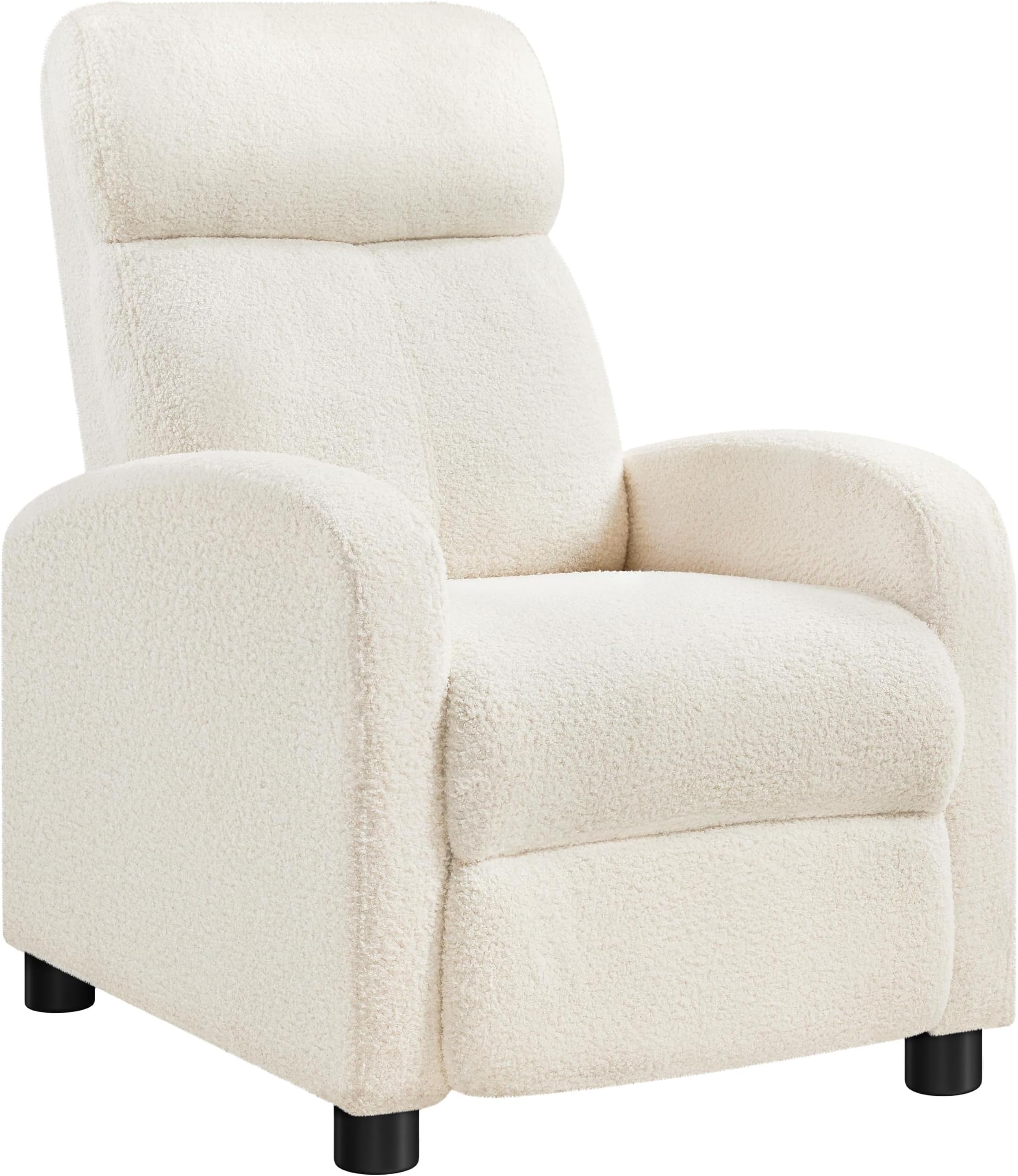 Yaheetech Boucle Fabric Soft Recliner Chair, Cozy Modern Single Sofa Home Theater Seatting, Adjustable Ivory