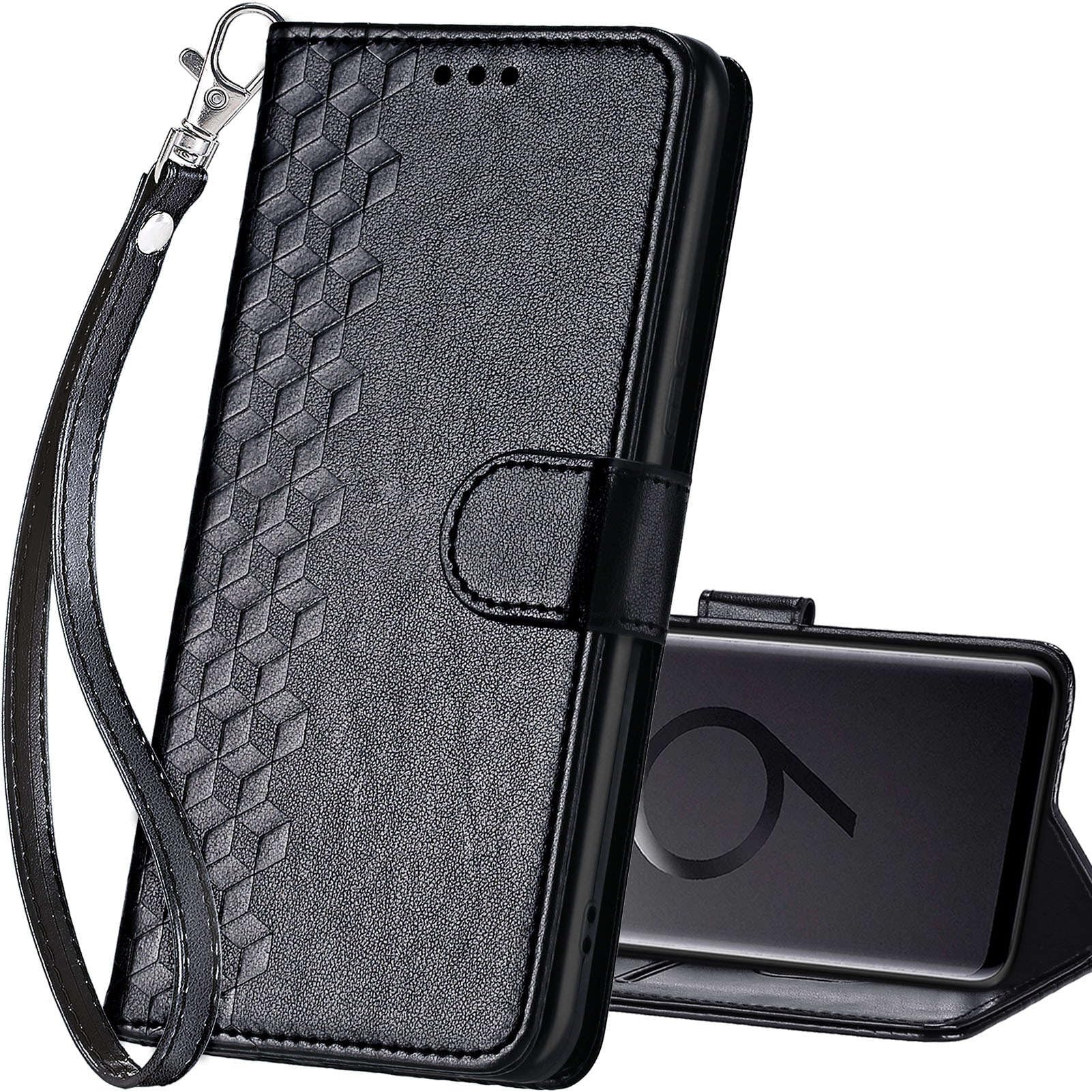 for Samsung Galaxy S9 Plus Wallet case, Flip Folio Cover with Stand Feature for Women Men, PU Leather Phone Case Fit for Samsung Galaxy S9 Plus 6.2'' [Black-Cube]