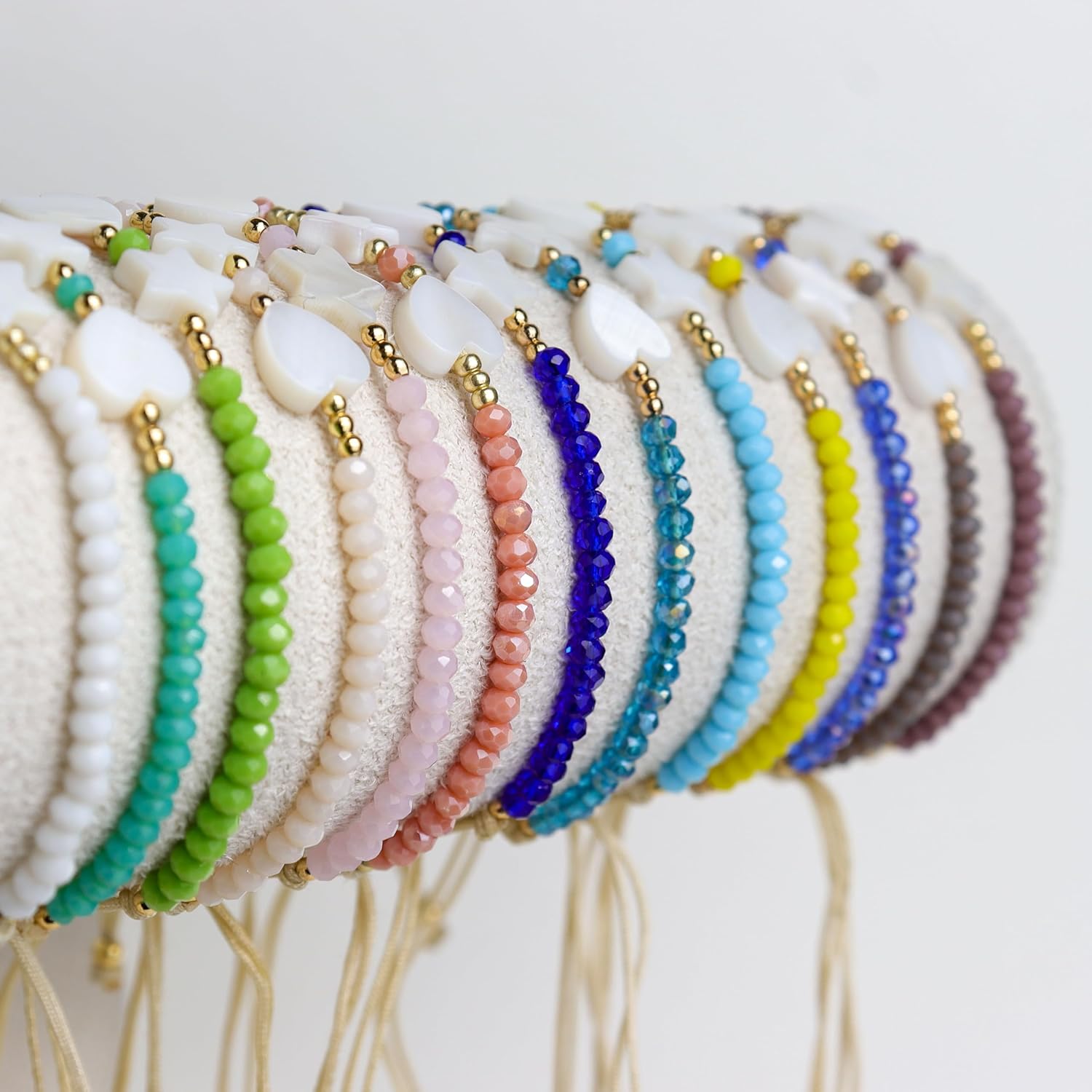 Valentines Day Handmade Stone Beaded Love Heart Star Strand Bracelets for Women, Cute Adjustable String Braided Boho Gold Beads Friendship Bracelets Holiday Prom Jewelry Gift - Image 4