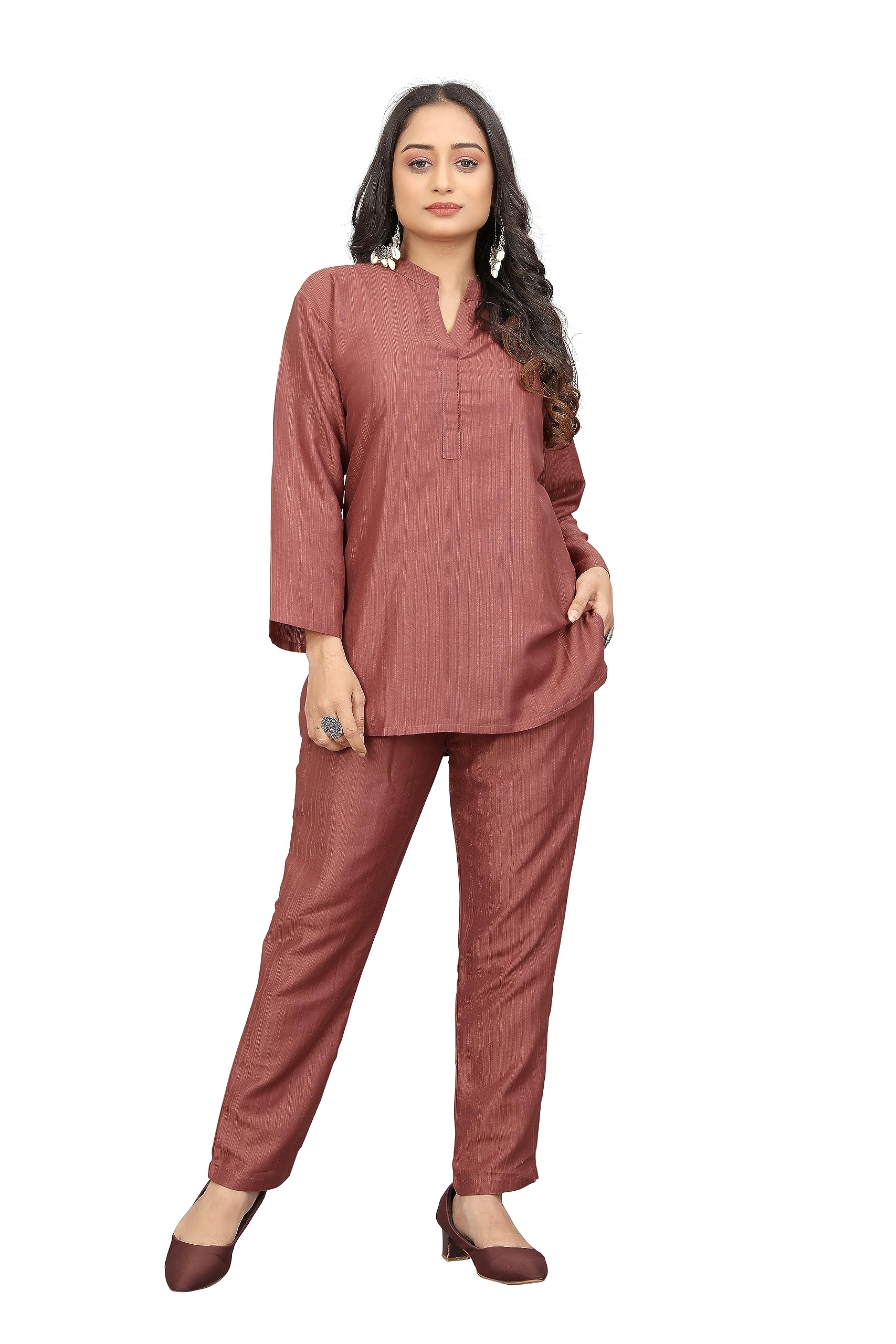 PARI THE FASHION STUDIORibbon Dreamscape Dobby Co-ords Set for Women, Copper