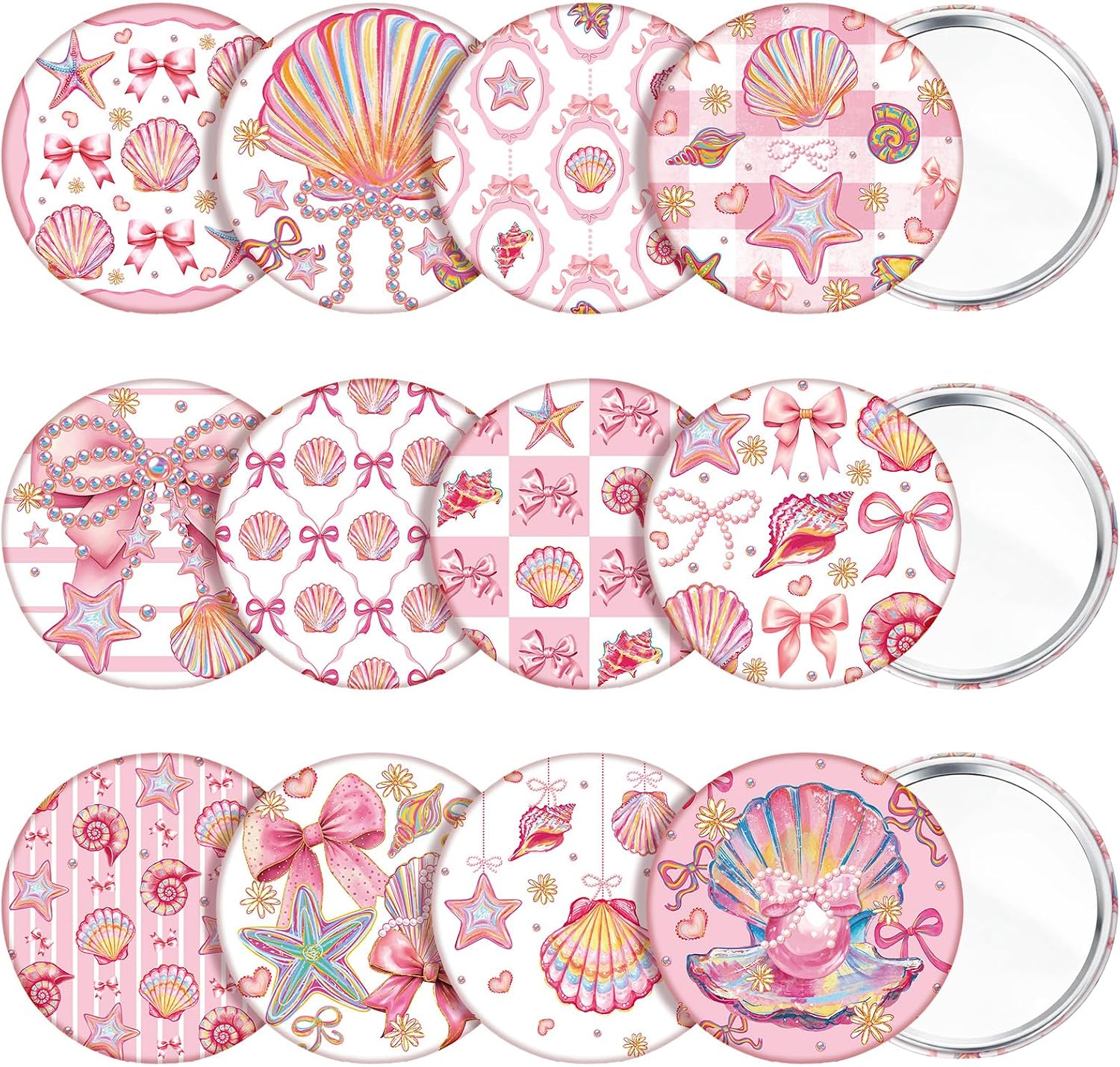Geelin 24 Pcs Blue Seashell Compact Mirrors Coastal Party Gifts Summer Beach Portable Makeup Mirror for Purse Pocket Cute Mini Handheld Mirror for Coast Bachelorette Party Ocean Birthday Supplies