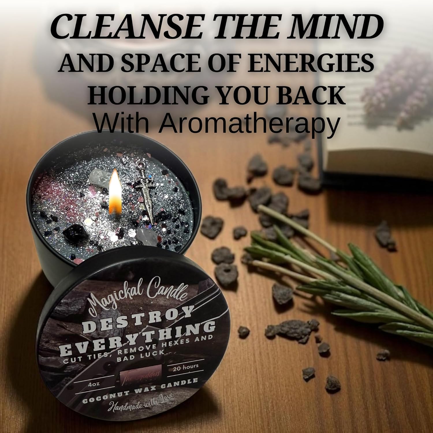 Destroy Everything Spiritual Candle to Cut Ties, Remove hexes and Bad Luck | Energy Cleansing | Soy Candles Non Toxic | Sage Candle | Cleanse Your Home & Calm and Relax (Small 4oz) - Image 8