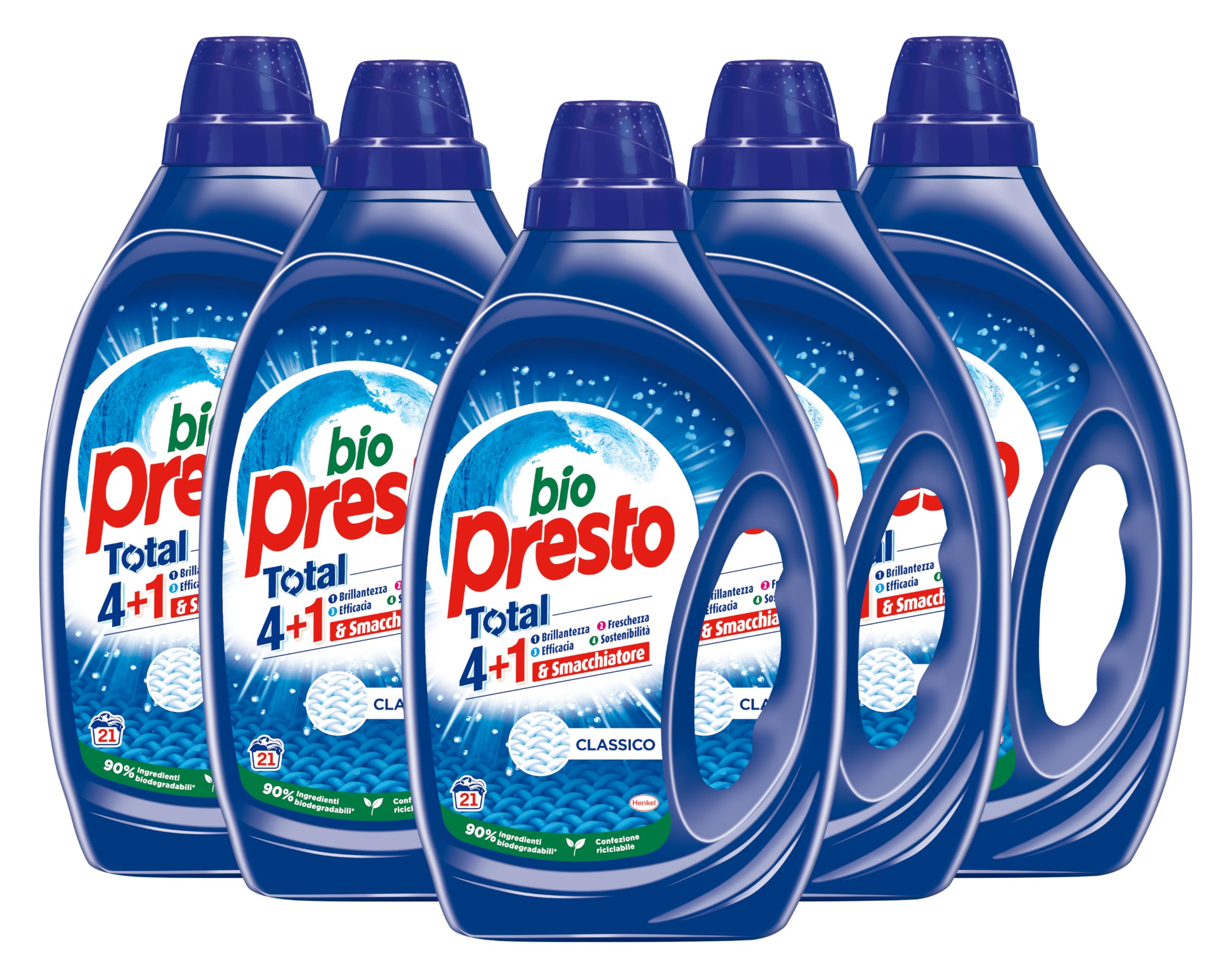 Bio Presto Liquido Classico Detersivo Lavatrice Liquido, Nuova Formula con Smacchiatore, 5 Confezioni da 35 lavaggi, totale 175 lavaggi