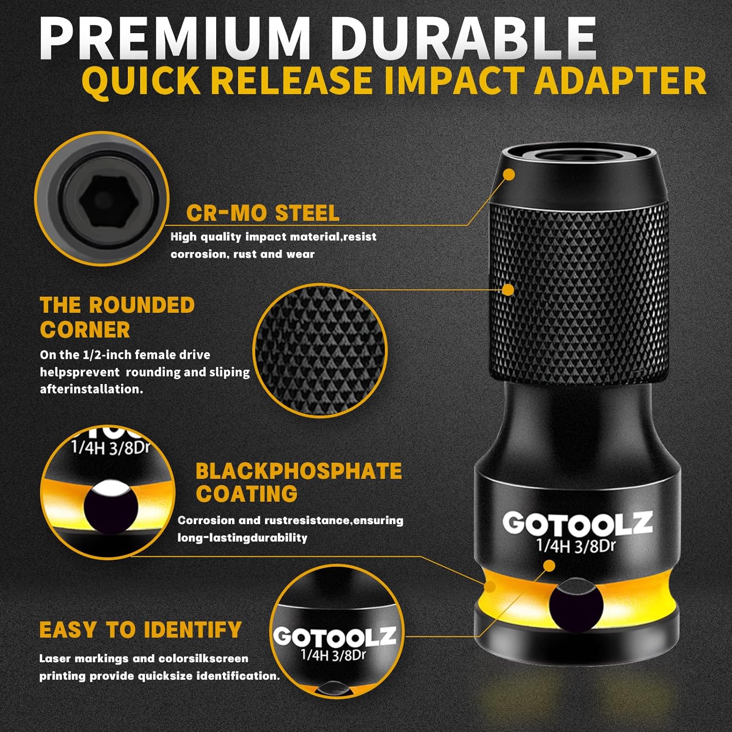 Quick Release Impact Bit Holder, 1/4 Inch Drive Female to 1/4 Inch Hex Adapter, Impact to 1/4 Hex Converter, Socket Adapters for Rapid Attach and Release (3P-ZZ)