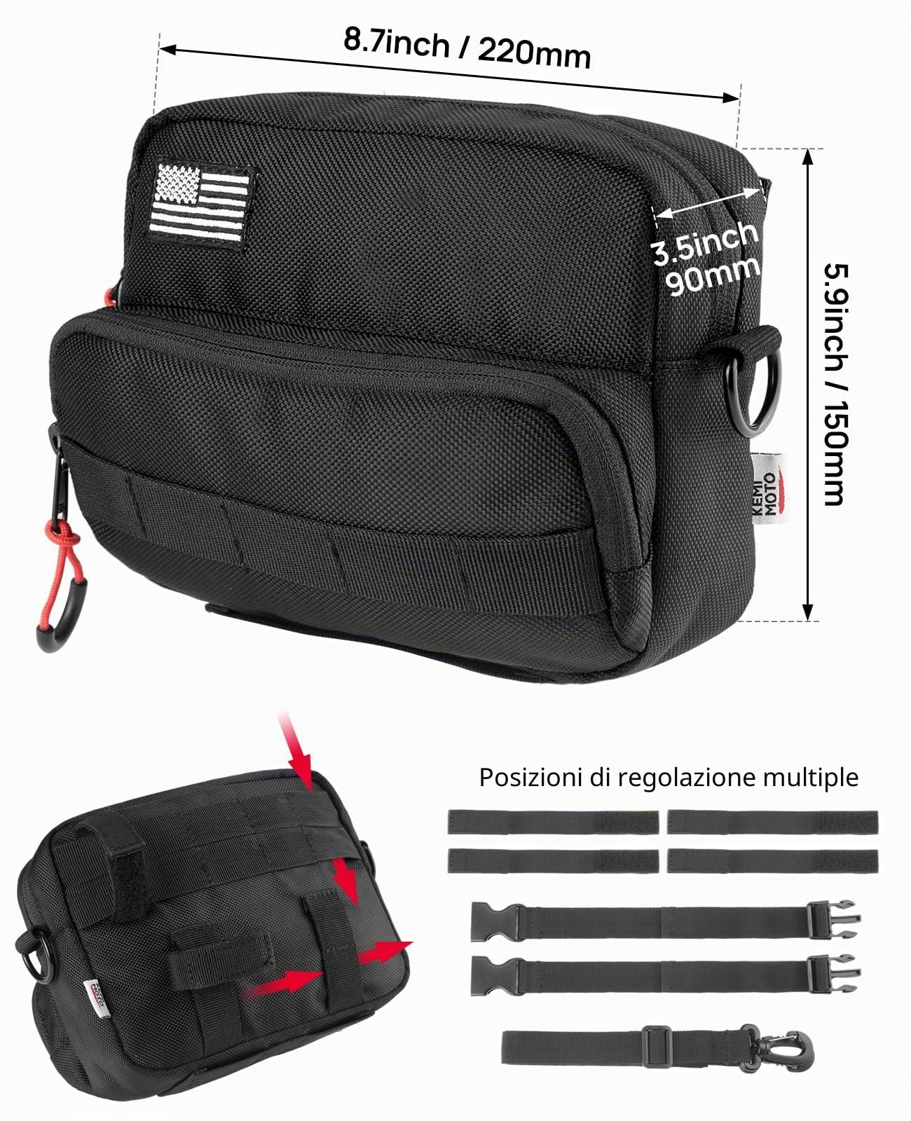 KEMIMOTO Borsa per moto, borsa porta attrezzi per manubrio, accessorio portaoggetti universale per forcella anteriore, manubrio e sissy bar, compatibile con Cruiser Softail Dyna Sportsters
