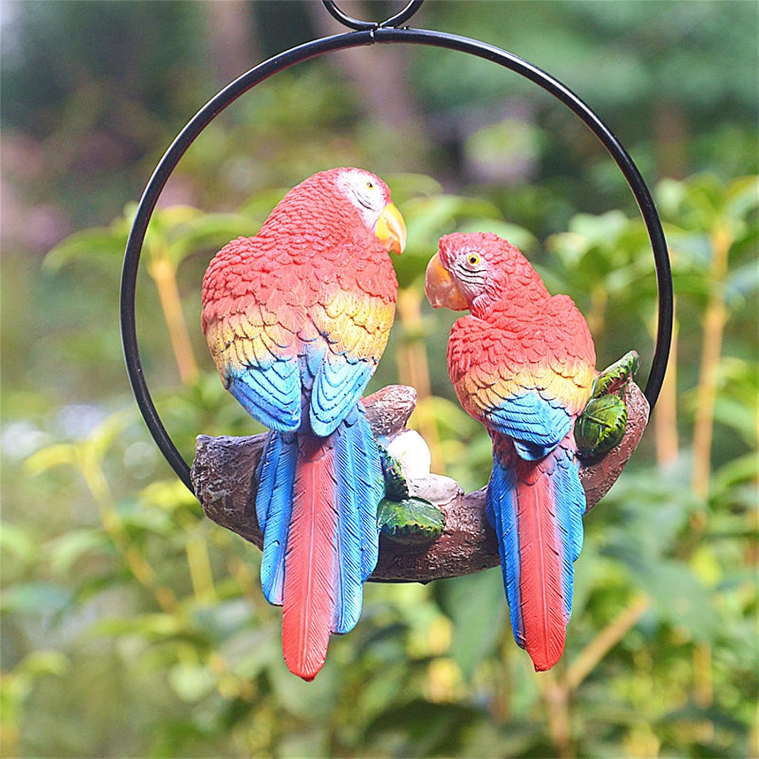 ordinarYone Small Iron Rings Macaw Parrots Hanging Ornament with Simulation Detail Garden Yard Decoration For Indoor And Outdoor Use