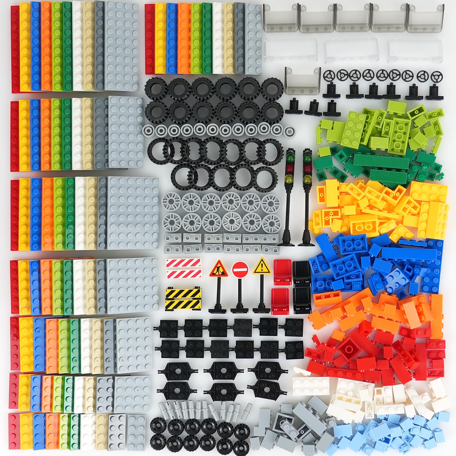 Compatible Building Bricks, Wheels and Axles Sets with Baseplates