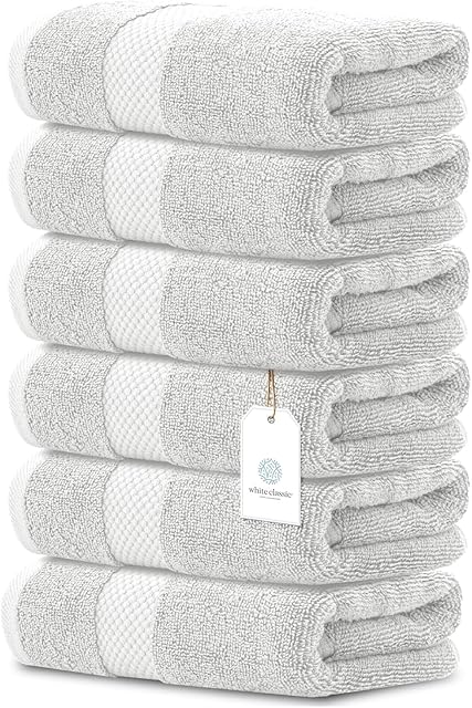 White Classic Luxury Hotel Quality Hand Towels, 100% Circlet Egyptian Cotton 650 GSM, 40x76 cm (Gray, 6 Pack)