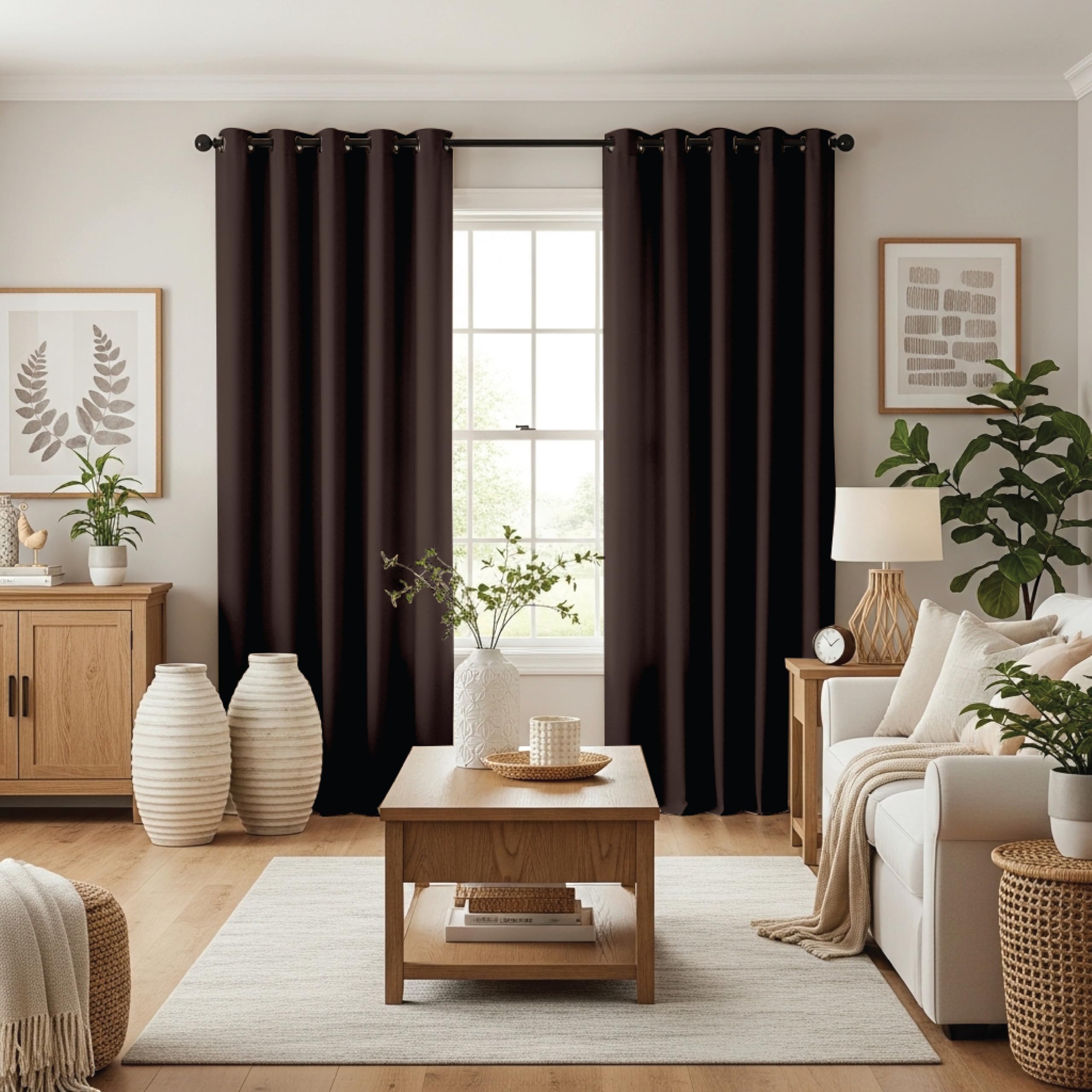 Thermal Insulated Blackout Curtains for Bedroom & Living Room, 2 Panels Soft Decorative Ring Top Eyelet Curtains with Tie Backs, Windows 90"(228cm) W x 108"(274cm) L, Brown - Home, Office Curtain
