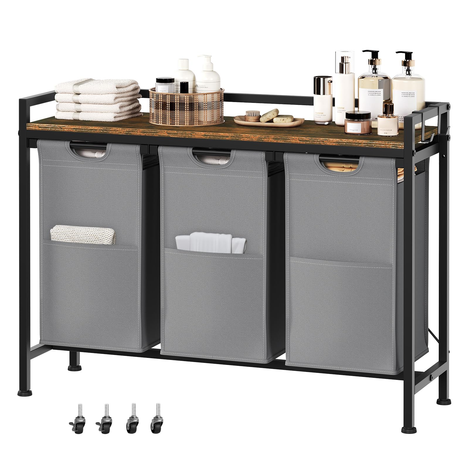 Cesto Portabiancheria Con 2 Sacchi Rimovibili - 40L Cadauno, Ruote Con Freni, Per Lavanderia - Foto 5