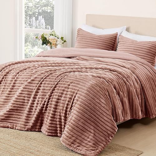 Miniatura 2 de Geniospin Juego de edredón tamaño Queen, edredón sherpa de microfelpa ultrasuave con 2 fundas de almohada, juego de cama reversible de 3 piezas para