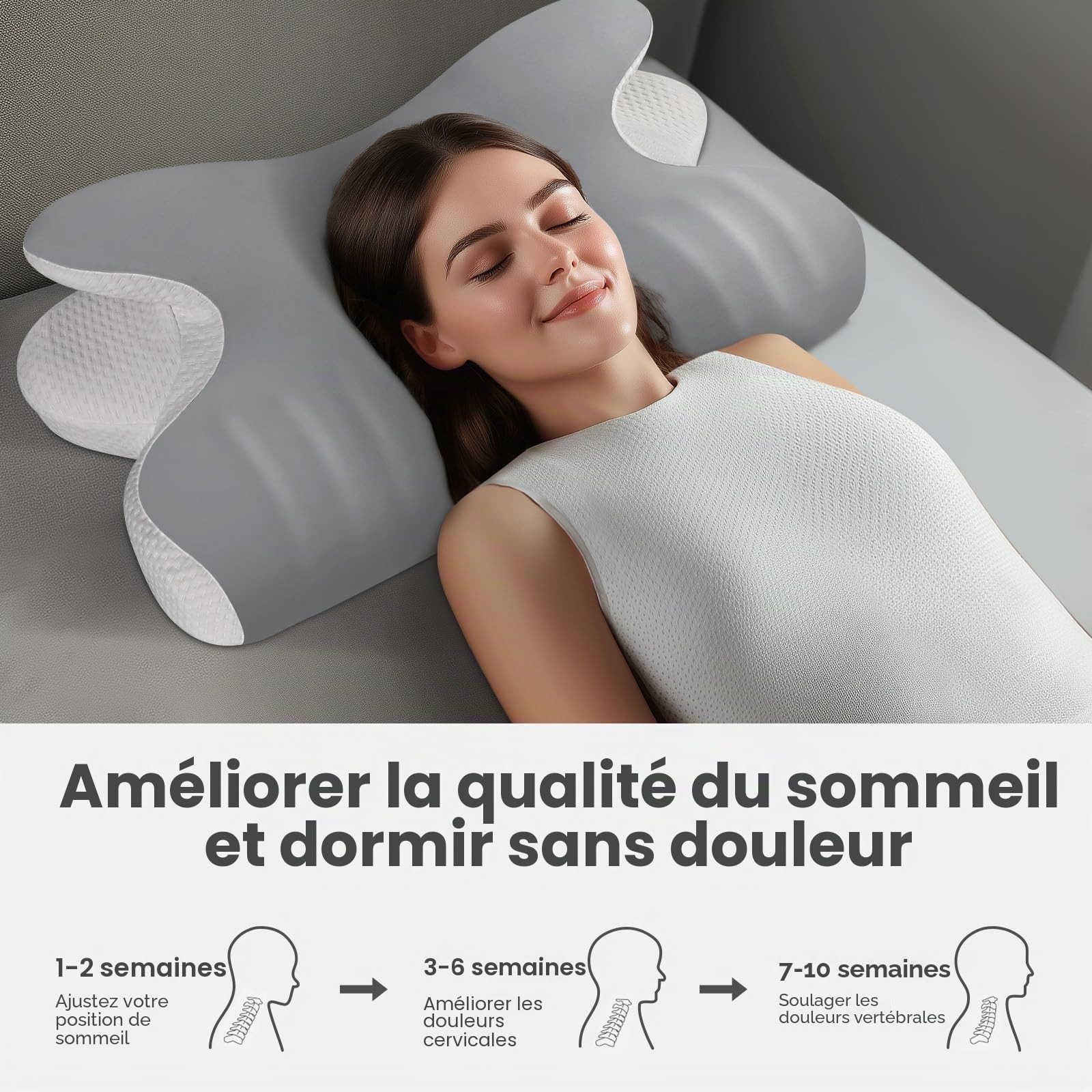 A-PCE 2 Pièces Oreiller en Mousse à mémoire de Forme | Oreiller de Soutien Cervical,avec taie d'oreiller Amovible rafraîchissante,Soulage Les douleurs du Cou et des épaules,Gris