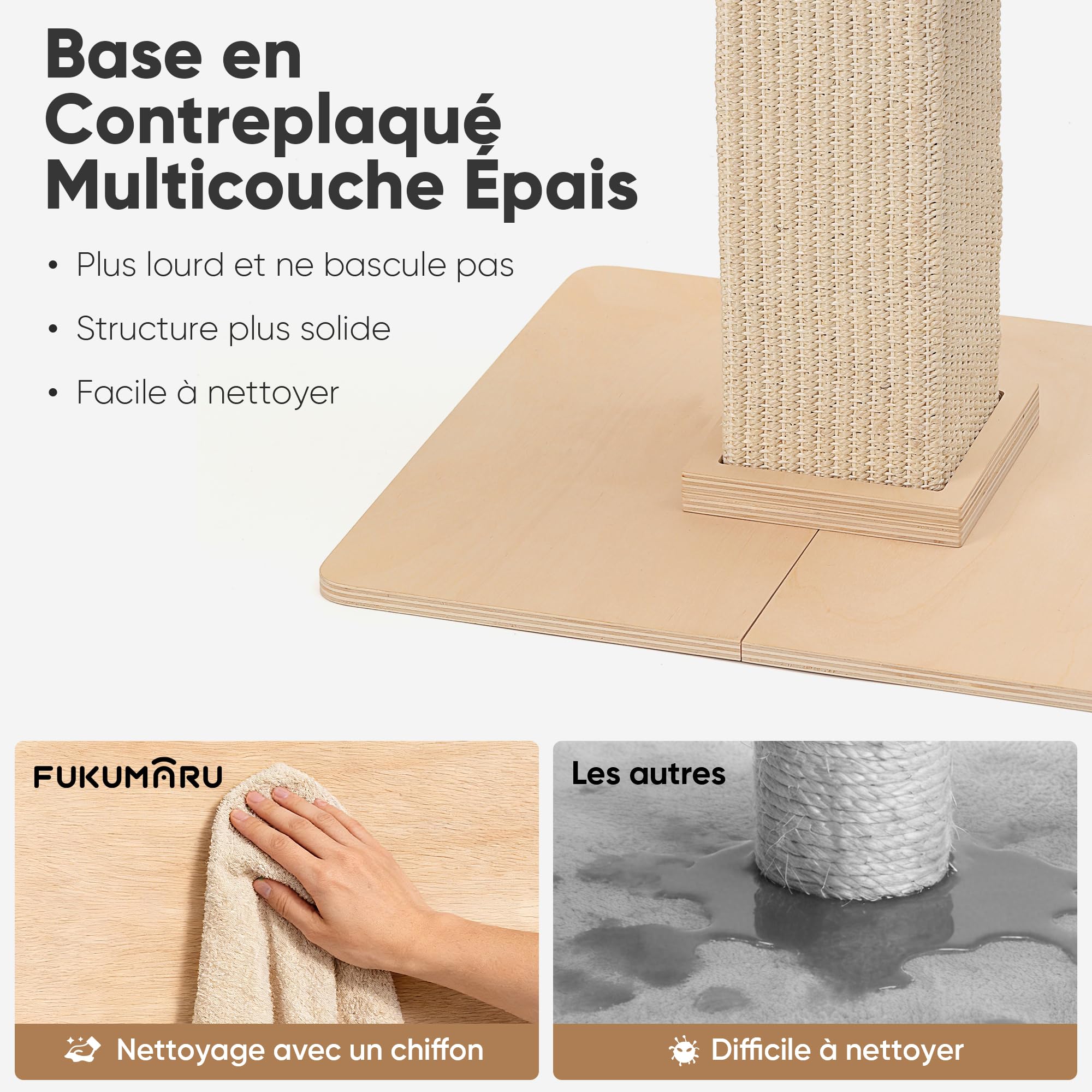 FUKUMARU Arbre à Chat, Style Rétro avec Perchoir pour Chats d'Intérieur, Grande Tour à Gratter avec Lit, Griffoir pour Chat Sisal Naturel et Bois Massif, Beige