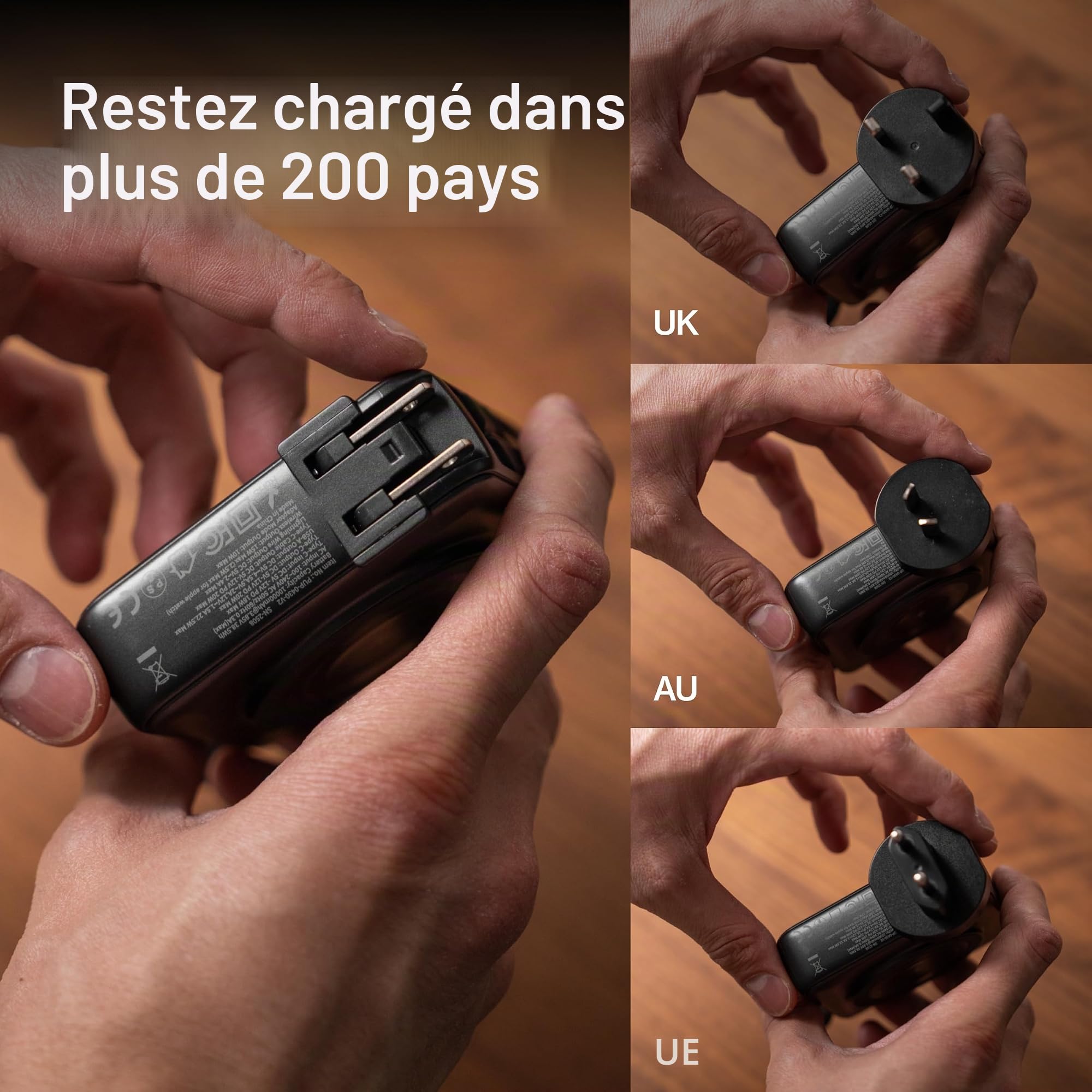 STATIK SmartCharge Batterie externe de voyage 5 en 1 avec prise murale et câbles USB C intégrés, 10 000 mAh essentiels de voyage internationaux et chargeur portable européen, compatible avec iPhone 16