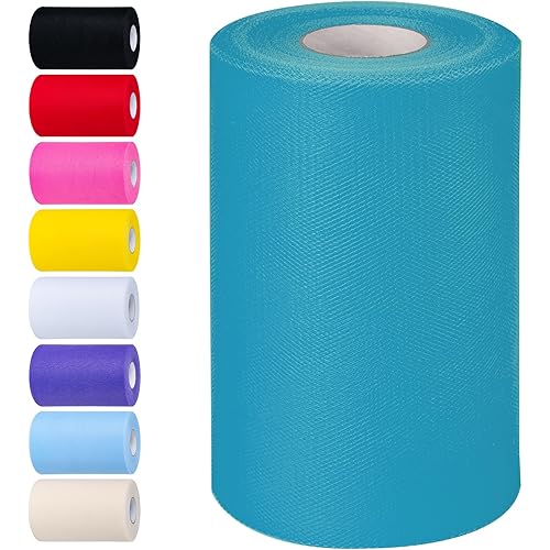 Deep Sky Blue Tulle Fabric Rolls 6 Inch by 100 Yards (300 feet) Tulle Roll Spool Fabric for DIY Tutu Skirt Baby Shower Birthday Party Wedding Decorations Christmas Craft Supplies (Deep Sky Blue)