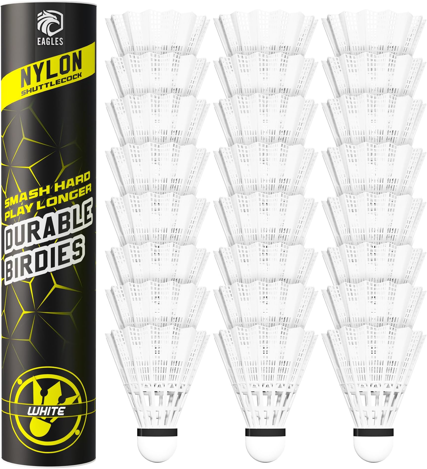 EAGLES Badminton Birdies - Nylon Bedminton Shuttlecocks for Softball/Baseball Batting Training - Highly Stable & Durable 24 Pack, 12 Pack or 6 Pack Shuttle Balls
