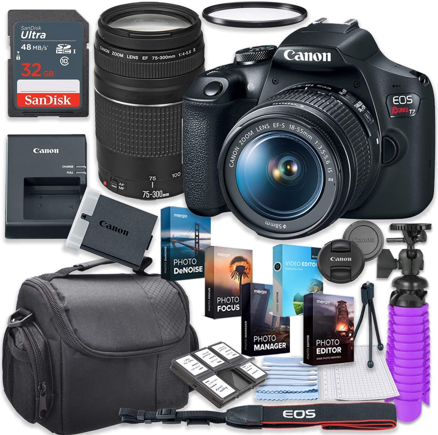 Canon EOS Rebel T7 DSLR Camera with 18-55mm & 75-300mm Lens + 32GB Card + Accessory Photo Bundle (Renewed) Canon EOS Rebel T7 DSLR Camera with 18-55mm & 75-300mm Lens + 32GB Card + Accessory Photo Bundle (Renewed)