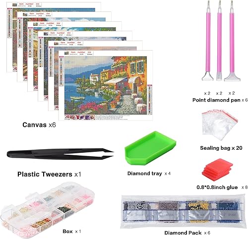 Miniatura 4 de abcGoodefg Paquete de 6 kits de pintura de diamantes 5D para niños, kit de arte de diamantes de taladro completo, pinturas de bordado de diamantes