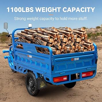 60-70Km Electric Cargo Tricycle Truck Simple Tricycle,1000W 60V 45Ah Large Capacity Battery,Load Capacity 1100Lbs