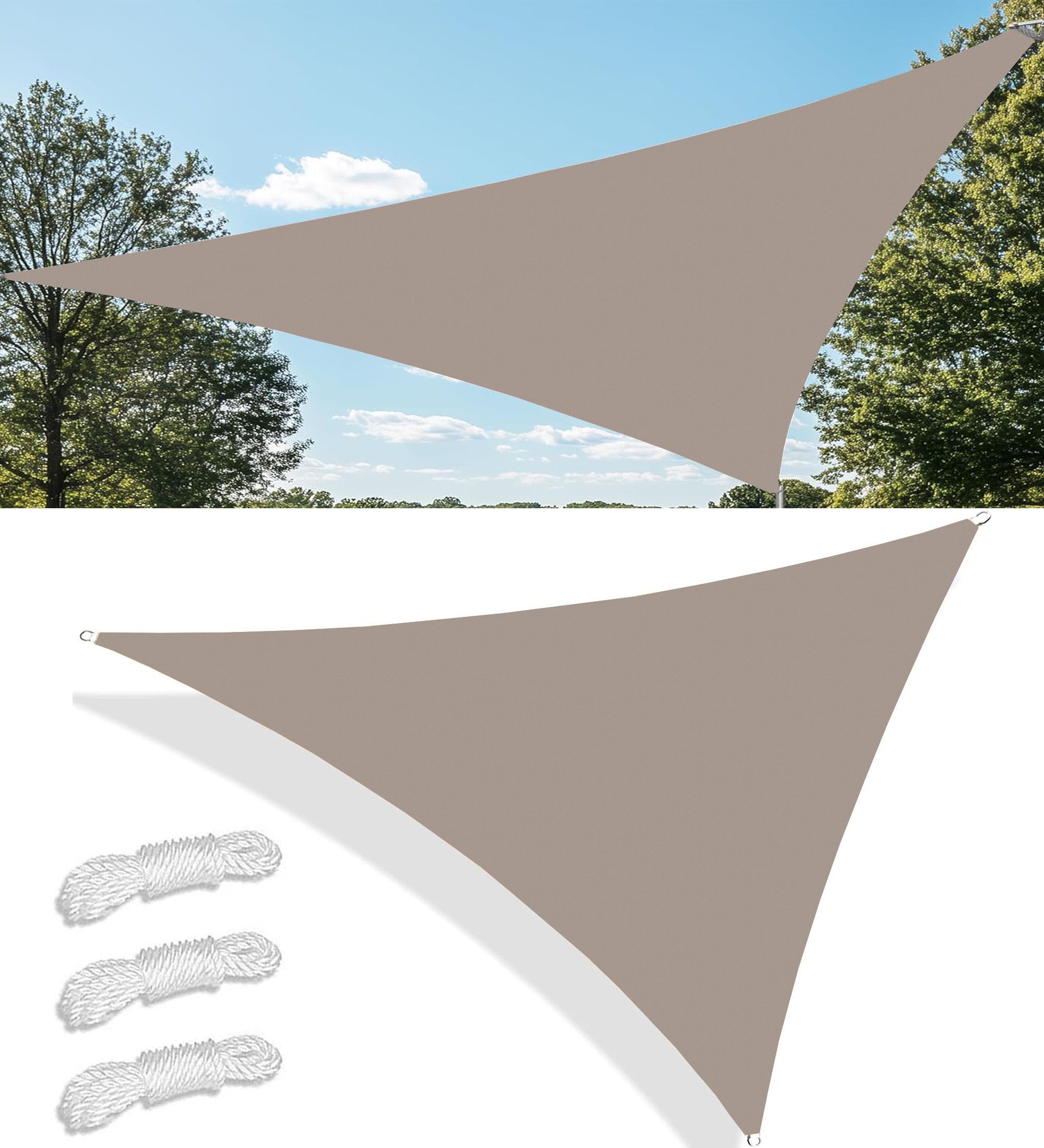 Sonnenschutz Terrasse Sonnensegel Dreieckig Segeltuch Meterware Viele Größe Farben Seitenschutz Balkon mit D-Ring inkl Befestigungsseile UV-Schutz Wetterfest für Garten 3x6x8M Khaki