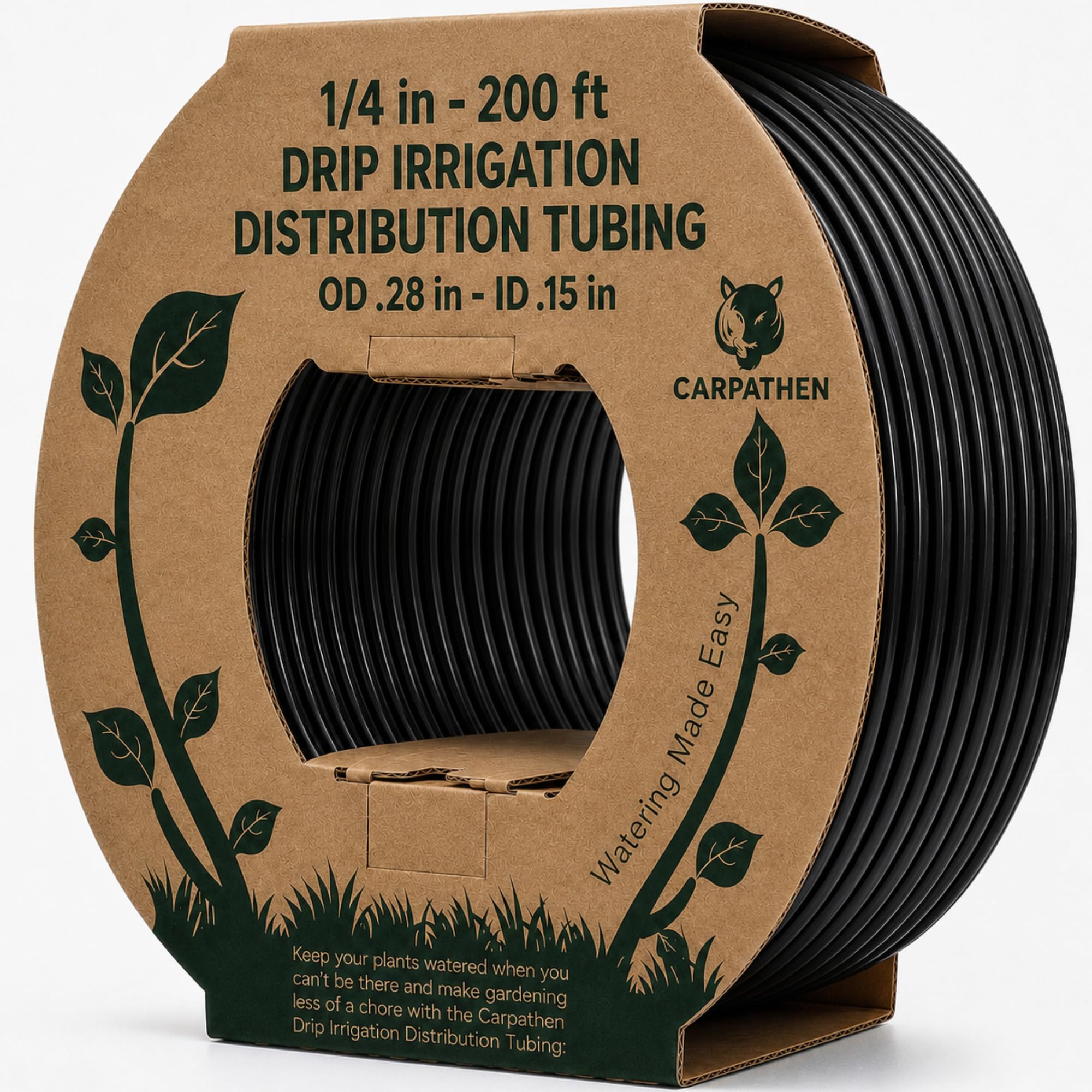 CARPATHEN Tubo de riego por goteo de 1/4, manguera de riego por goteo negra de 200 pies, perfecta para sistema de riego de jardín, hidroponía, tubería de nebulización o como tubo de distribución en
