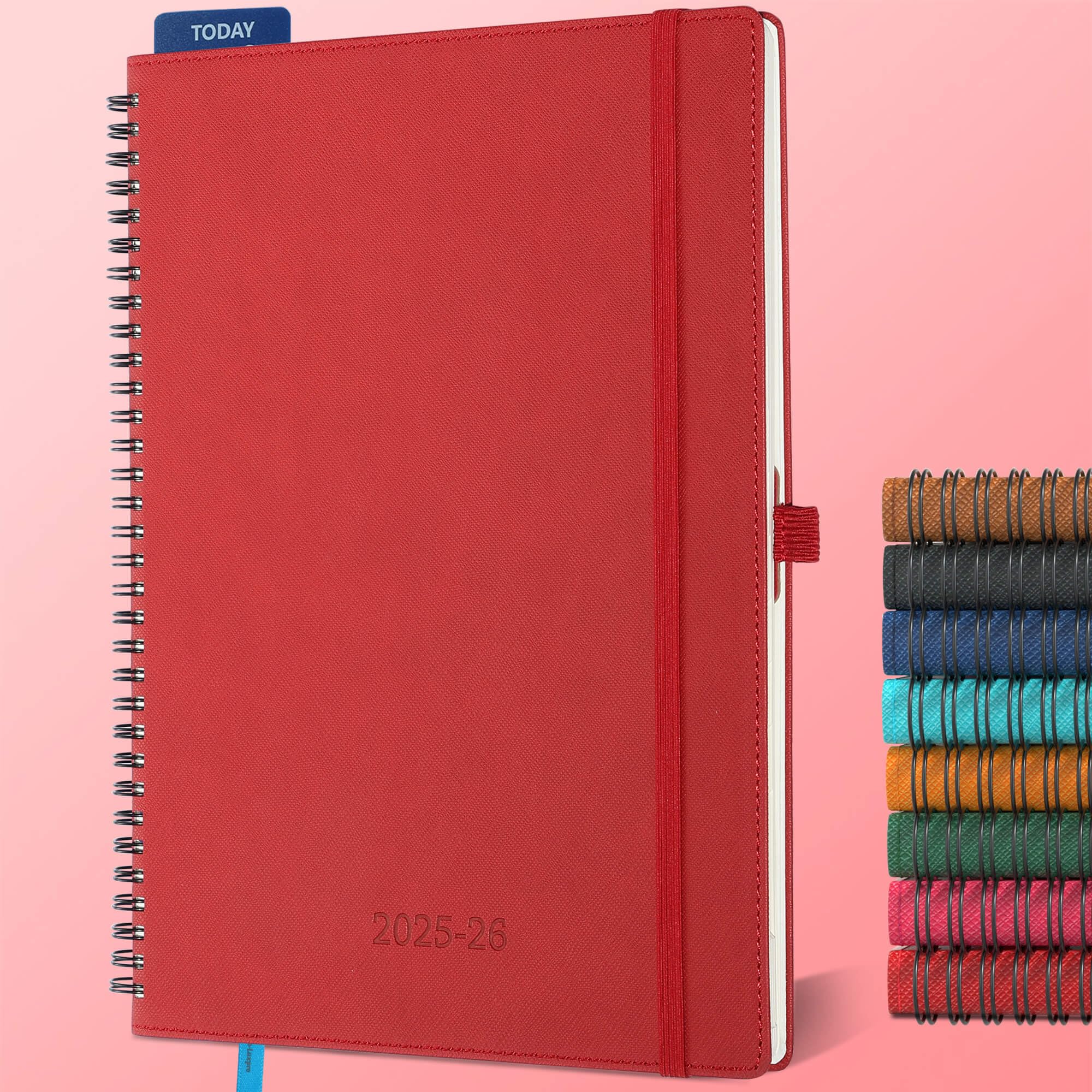 Agenda diaria semanal y mensual 2025-2026, 11.5 x 8.5 pulgadas, calendario encuadernado en espiral de 18 meses con soporte autoadhesivo para bolígrafos, plan académico 2026 con cubierta