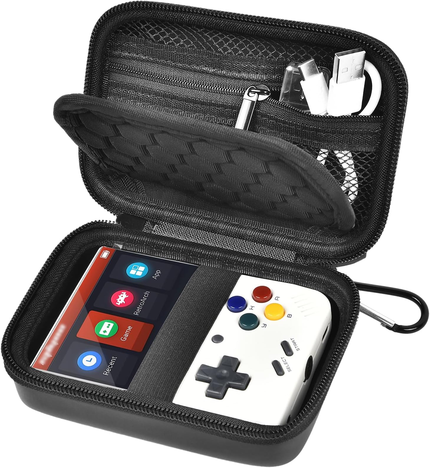 Case Compatible with Miyoo Mini Plus Portable Game Console, Holder for Handheld Game Player and External TF Card 64G, with Mesh Pocket for Charging Cable, Batteries and Accessories- Black (Box Only)