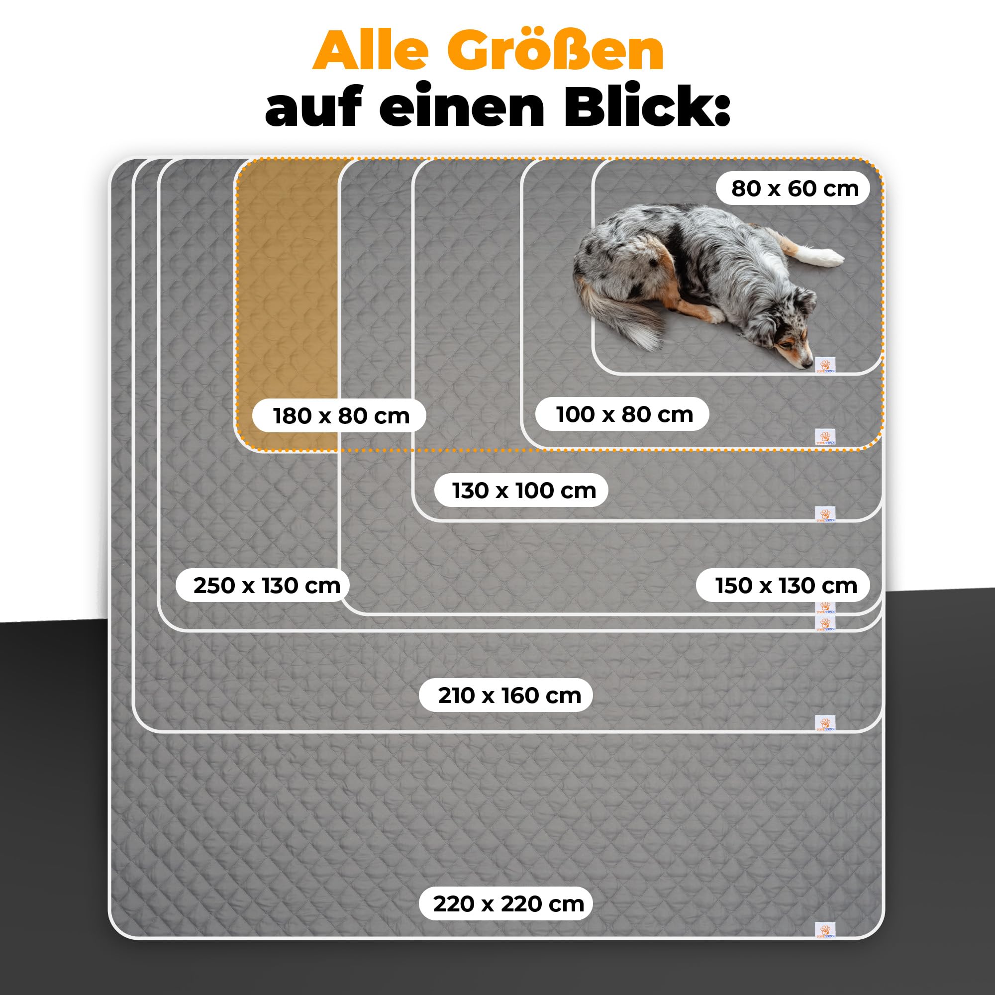 Hundedecke wasserdicht & waschbar - Premium Hundedecke für Sofa, Auto & Boden – 6-lagig, beidseitig wasserfest, maschinenwaschbar bis 60 °C - 180x80 cm