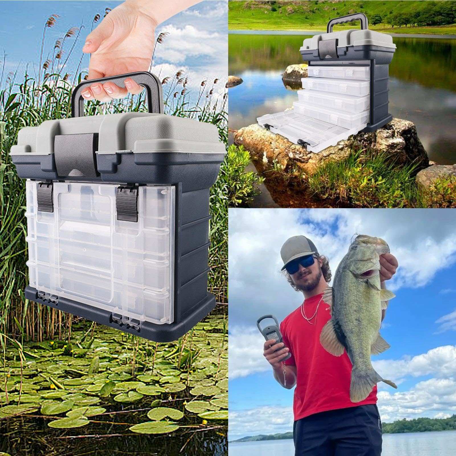 Caja de aparejos de pesca, organizador portátil de aparejos de pesca de ABS, múltiples compartimentos, almacenamiento de aparejos de pesca con 4 cajones, organizador de caja de aparejos, caja | ABS, múltiples compartimentos, almacenamiento de aparejos de