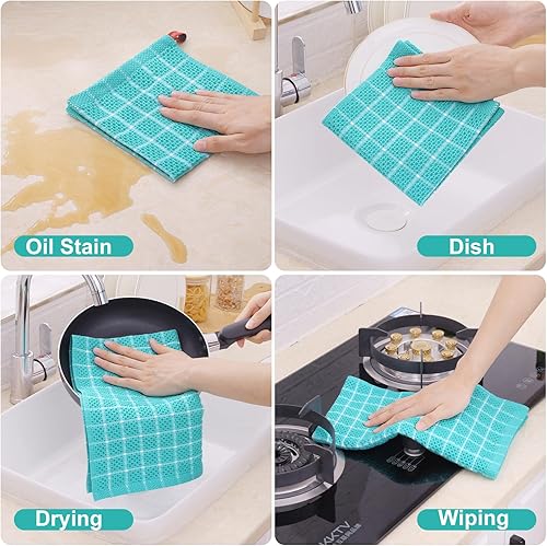 Miniatura 4 de Fintale Paquete de 6 paños de cocina de 12 x 12 pulgadas, 100% algodón, tejido de gofre, suaves y superabsorbentes, trapos de secado rápido para