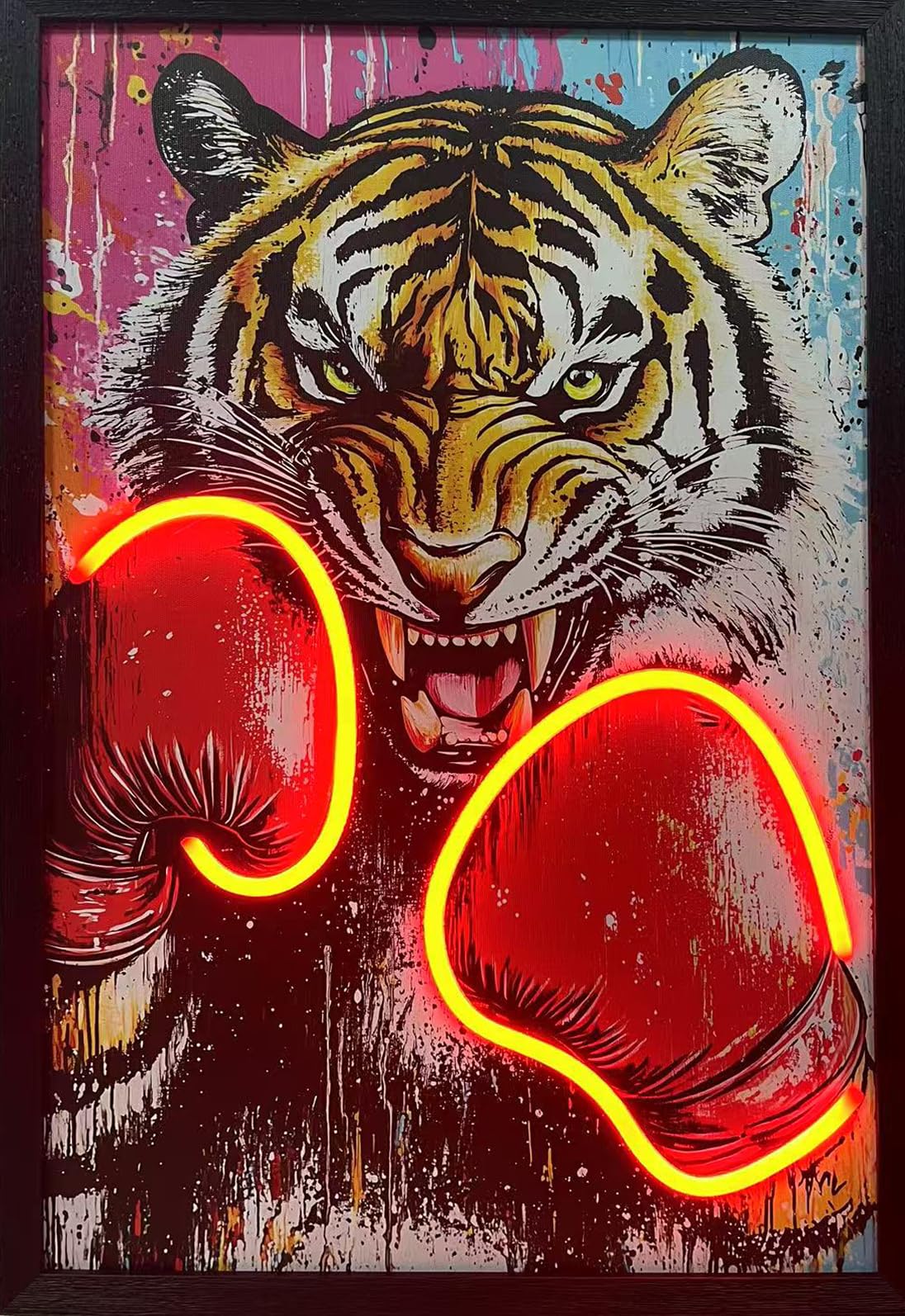 Home Luxe Multicolour Raging Tiger Boxing Neon Led Wall Art 40 X 60 Cm