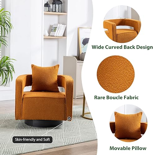 Miniatura 3 de ODUWA Silla giratoria de barril de 26 pulgadas de ancho, moderna silla redonda con brazo Boucle con base negra, tapizada, cómoda, giratoria de 360