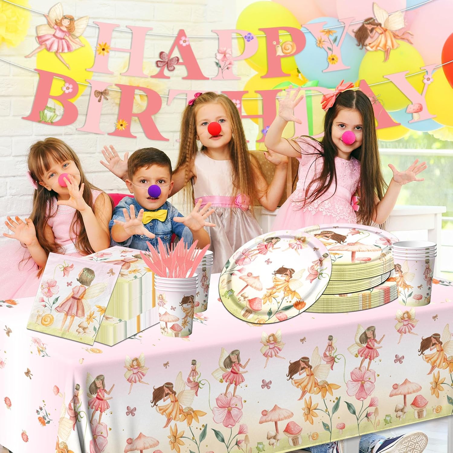 143pcs Fairy Birthday Party Decorations Fairy Tableware Party Supplies Flower Fairies Enchanted Forest Garden Baby Shower Disposable Banner,Tablecloth,Plates,Napkins,Cups,Forks and Knives-Serve 20