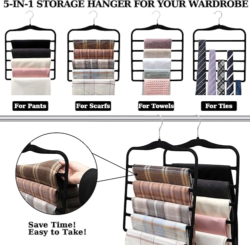 Miniatura 3 de Organizadores y almacenamiento de armario, paquete de 3 perchas de terciopelo para pantalones, ahorro de espacio, antideslizante, 5 niveles mágicos,