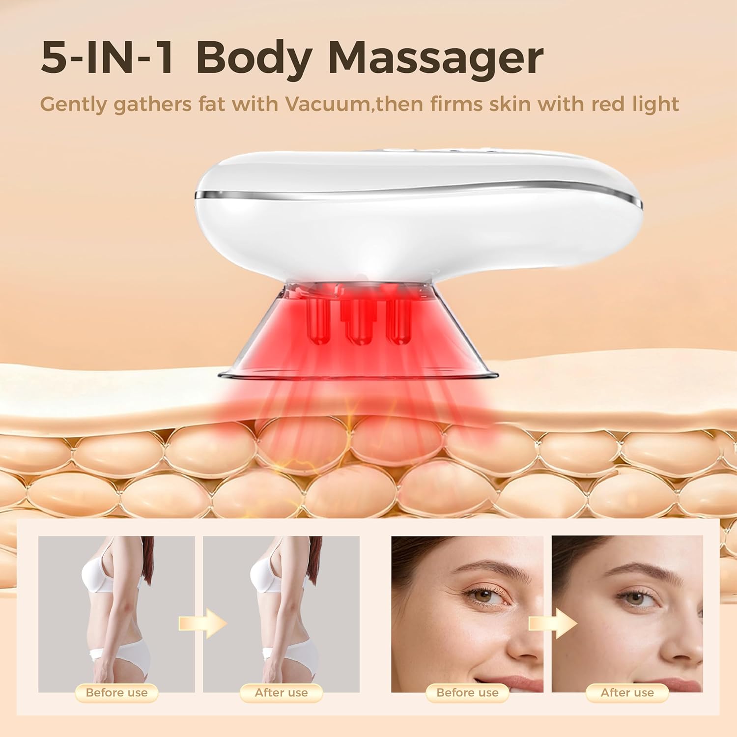 5-in-1 Lymphatic Drainage Massager, Microcurrent & Red Blue LED Massager with LIPO Vacuum, Facial and Body Contouring Tool for Abdomen, Thighs, Arms & Face - Image 5