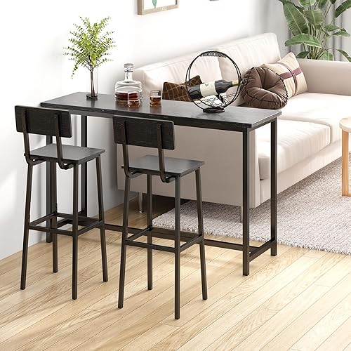 Miniatura 7 de GILLAS Juego de 2 taburetes de bar, sillas de bar altas con respaldo y reposapiés, altura de mostrador de estilo industrial, color negro Negro