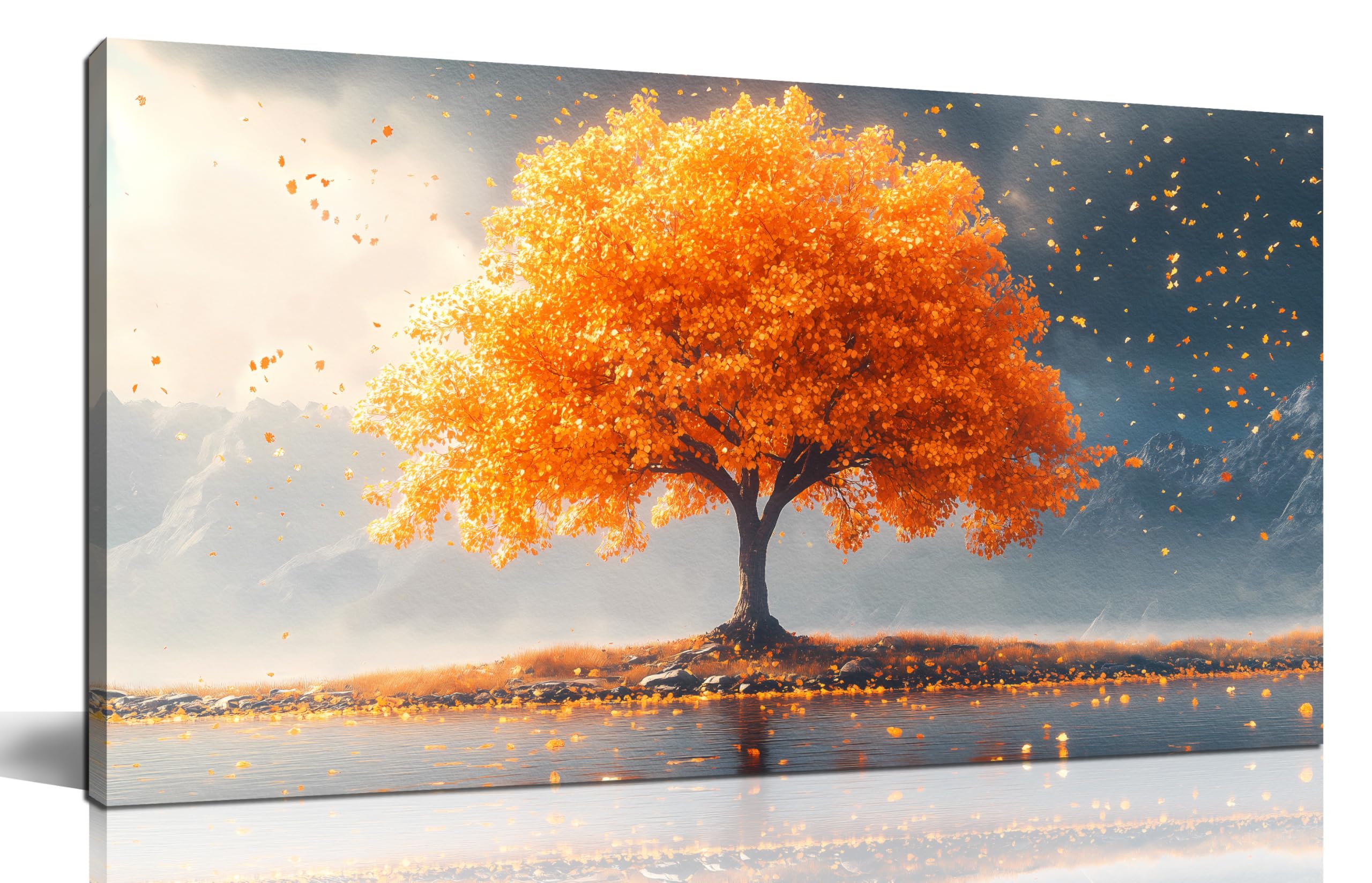 Zoyotago Large Tree of Life Wall Art for Living Room Bedroom Office Orange Tree Fall Landscape Picture Modern Artwork Canvas Prints 20x40 Inch