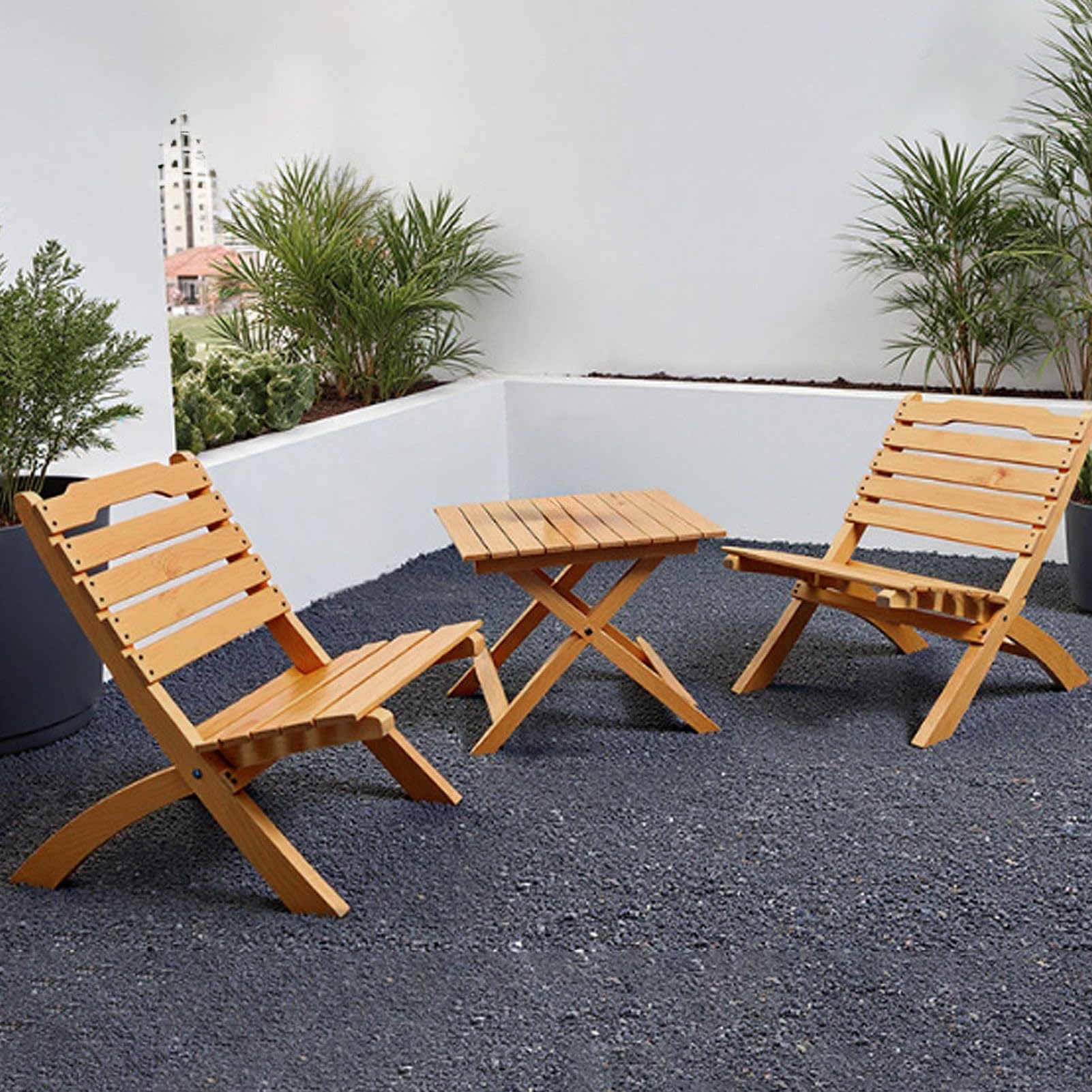 Table et chaise de jardin extérieur haut de gamme bois naturel pour terrasse