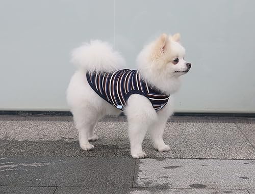 Miniatura 10 de Camisetas a rayas para perros y gatos, 100 % algodón, para perros y gatos pequeños, ropa sin mangas para cachorros para Chihuahua, rojo Yorkie,