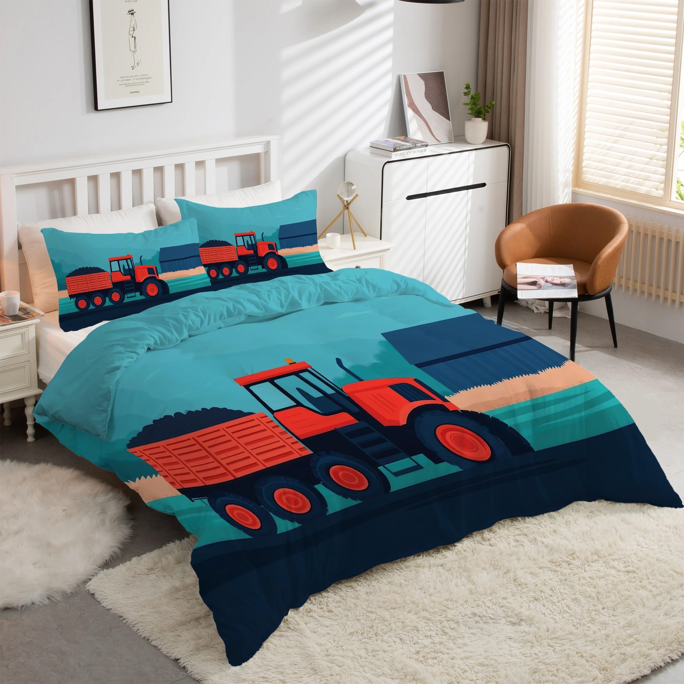 Housse de couette 200x200 petite voiture pour chambre enfant motif champ de blé