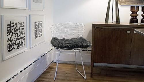 Miniatura 4 de Luxe Laredo - Juego de 4 cojines de asiento de piel de oveja sintética 100% libre de animales, con respaldo de microgamuza, gris, 17 x 17 pulgadas