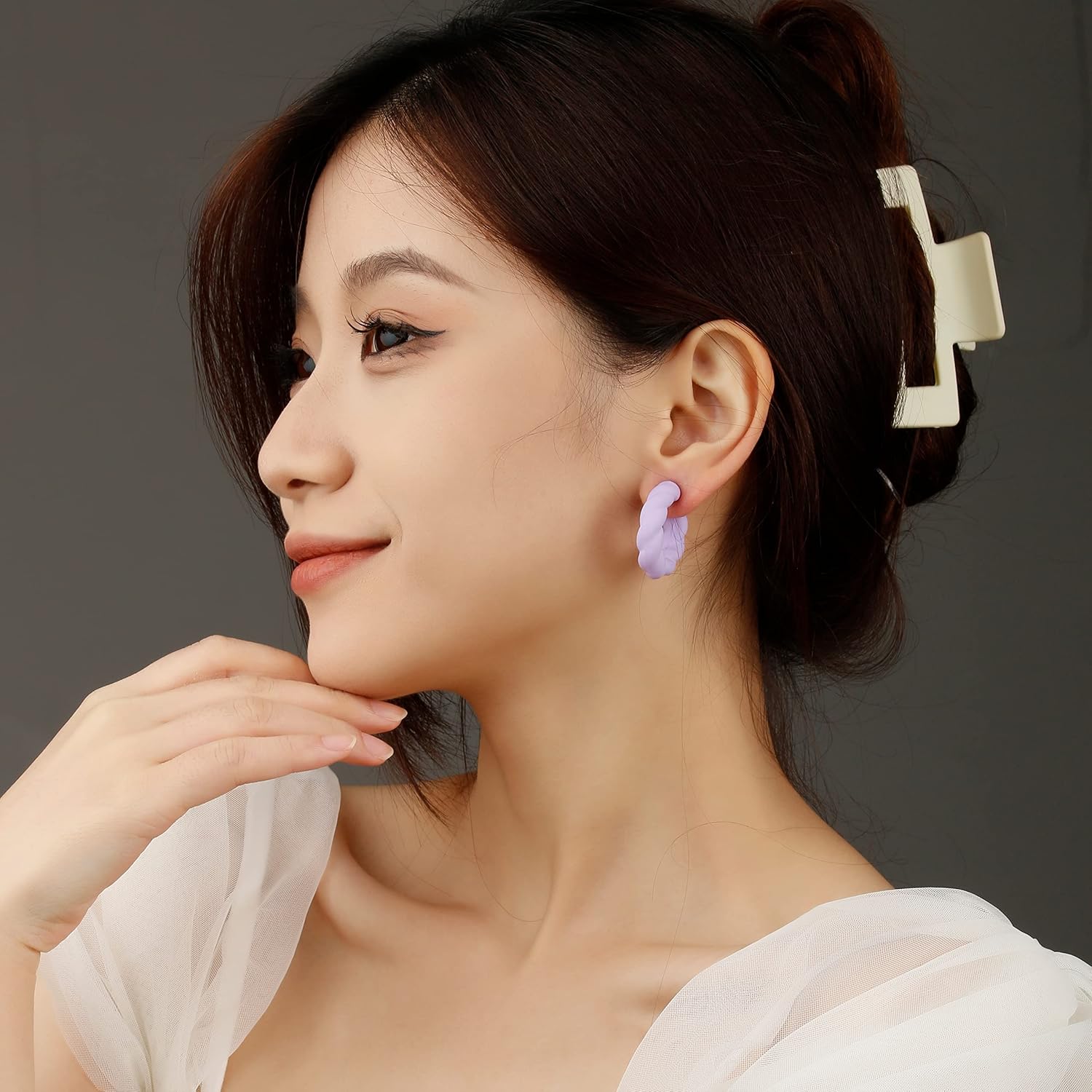 Twisted Rope Round Hoop Earrings, Lightweight C Shape Candy Earrings for Women - Image 2