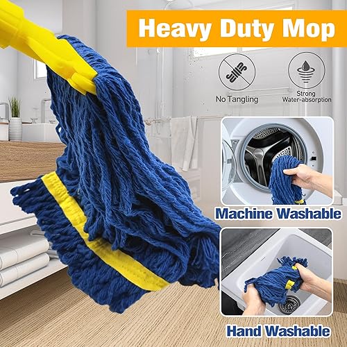 Miniatura 5 de JEHONN Trapeador de cuerda comercial para limpieza de pisos, resistente, mopa industrial de algodón de 57 pulgadas con 2 cabezales de repuesto para