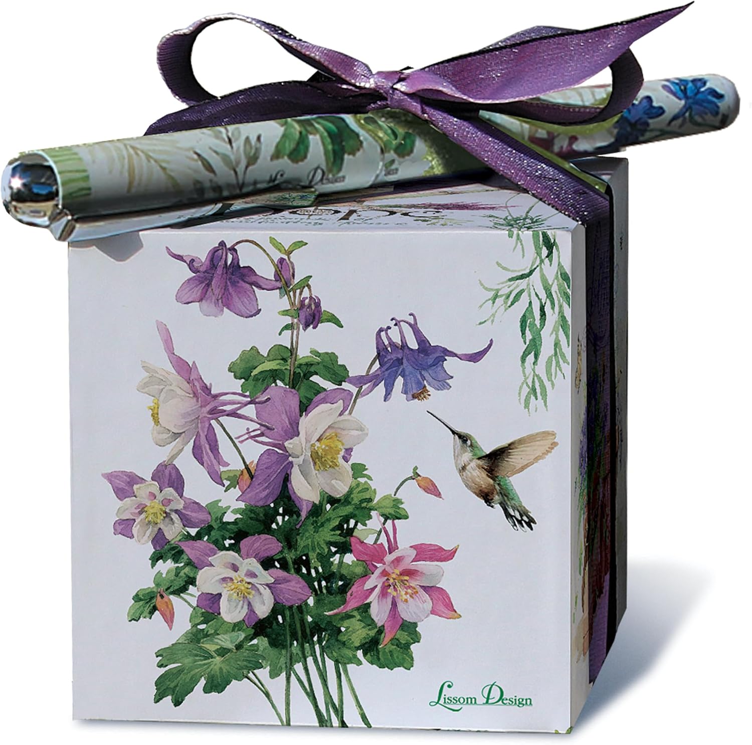 Lissom Design Notepad Gift Sets - 2-Piece Block Paper Note Pad & Pen Gift Set for Home or Office, 3 x 3-Inch Cube, Lakeside Breeze