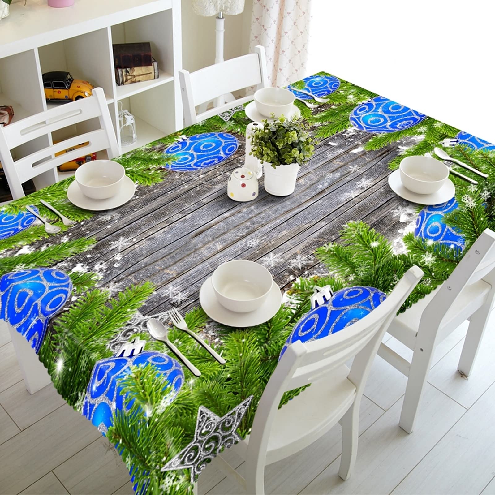 Aeici Manteles Mesa Grande 140X200Cm, Manteles Mesa De Centro para Cocina, Mantel Bola Navideña con Copos De Nieve