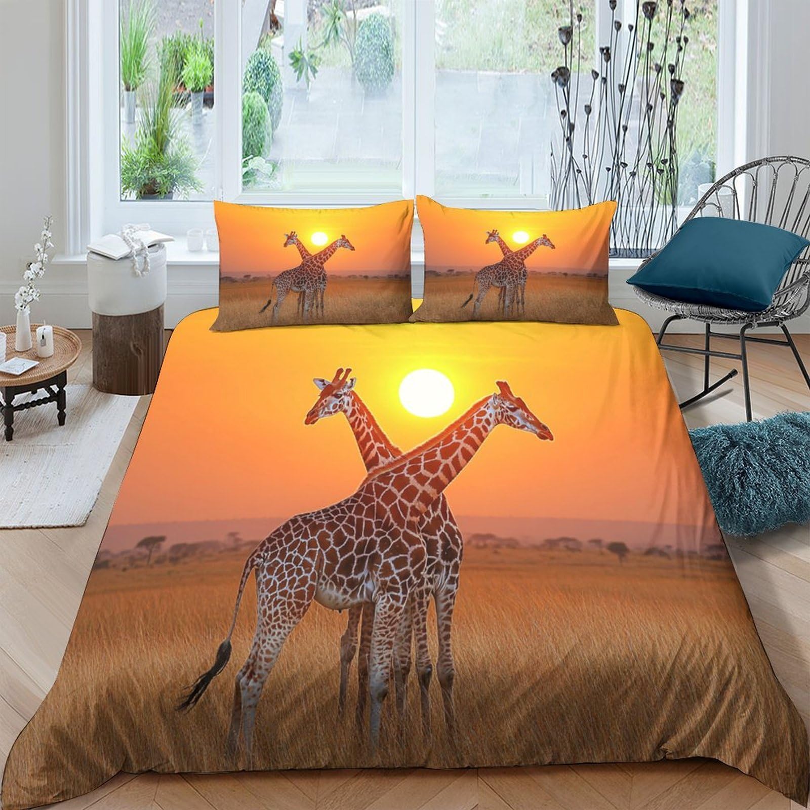 Ctjqhvkz Style-2 3D Printed Sunset Giraffe Fitted Sheet Microfiber Soft Anti-Slip African Savannah Bed Cover For Bedroom Dorm Decor Single（135X200cm）