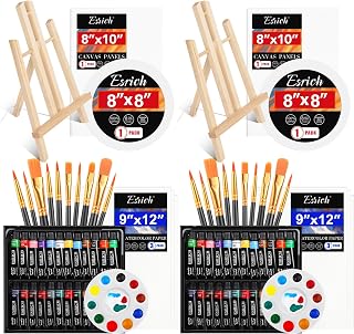 ESRICH 82-Piece Acrylic Paint Canvas Set: 48 Vibrant Colors, Wood Easels, Brushes, Canvases - Painting Kit for Kids & Adults