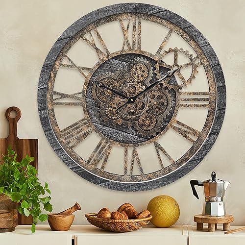 Miniatura 8 de HOIBAI Reloj de pared, relojes de pared grandes para decoración de sala de estar, 18 pulgadas, funciona con pilas, silencioso, sin tictac, moderno,