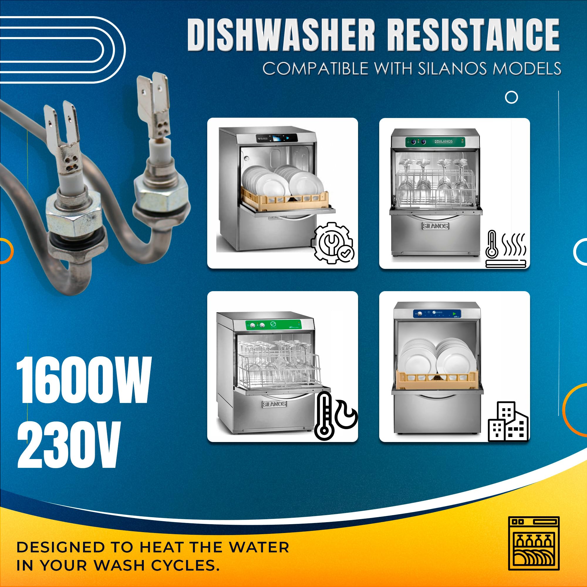 DOJA Barcelona | Résistance Lave Vaisselle 1600W | Electromenager Cuisine Compatible Avec SILANOS | 230V | 220X30mm | Reparation Lave Vaisselle | Resistance Lave Vaisselle, Couvert, Verre